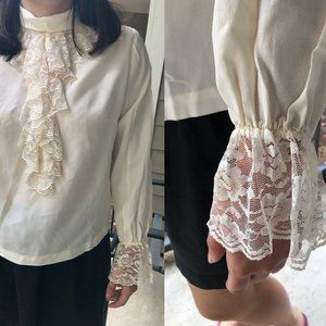 Vintage White Romantic Ruffle Blouse / Handmade
